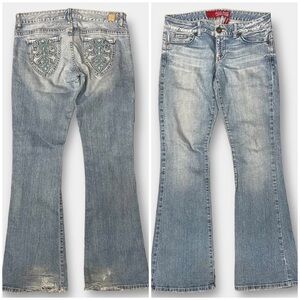Guess Vintage Daredevil Flare Jeans Embroidery Size 29